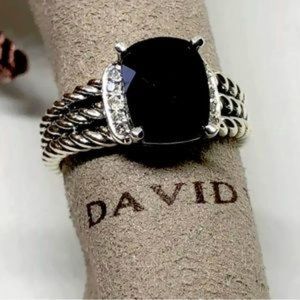 David Yurman Sterling Silver Wheaton 10x8mm Petite Black Onyx Ring Size 7.75